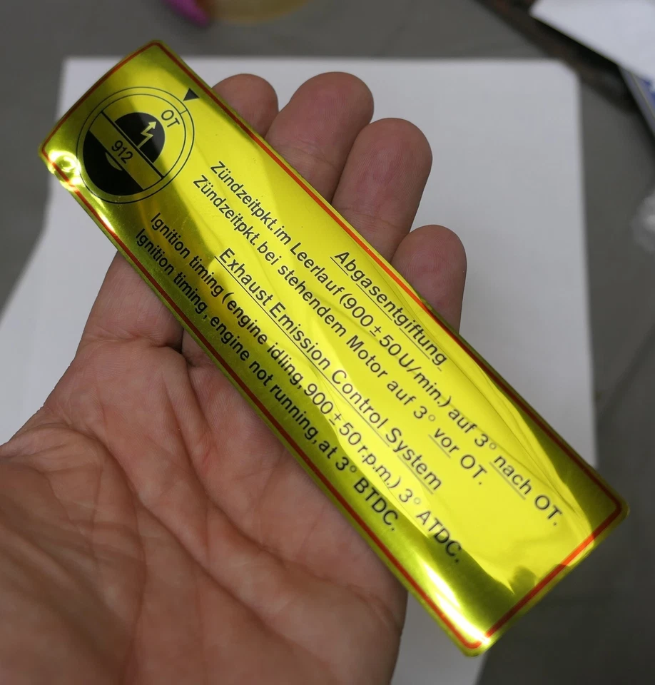 Новая из старых запасов 1965-68 Porsche 912 наклейка на синхронизацию зажигания - подлинная не репродукция - Изображение 3 из 4