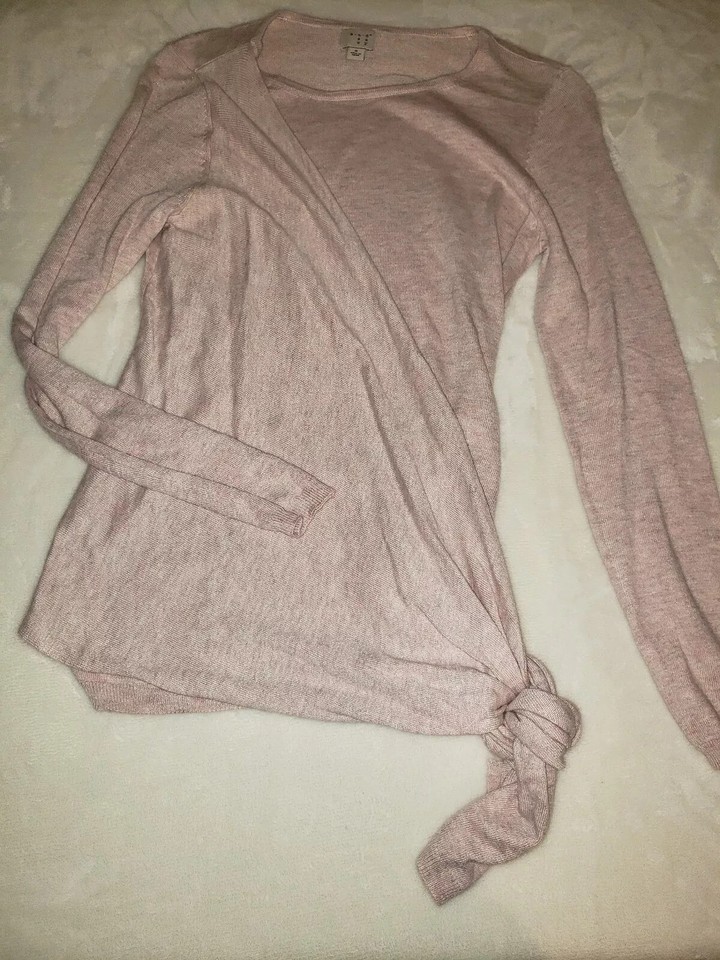 A New Day Women's Light Pink Long Sleeve Front Tie Shirt S eBay