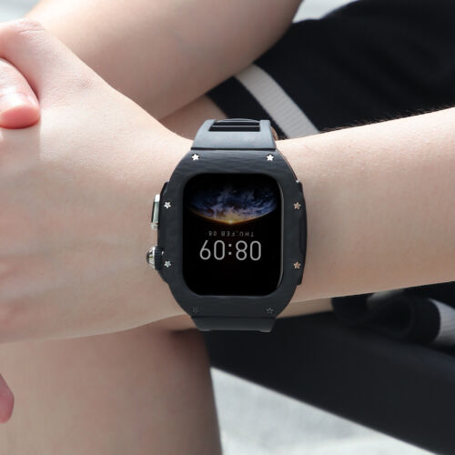 Cinturino in gomma cassa in fibra di carbonio di lusso per Apple Watch 10 42 mm/46 mm cinturino mod kit - Foto 7 di 37