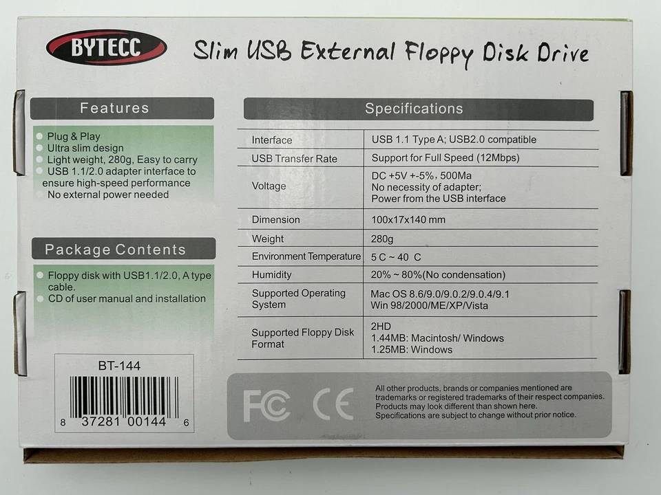 BYTECC BT-144 Slim USB 12Mbps Wired Portable External Floppy Disk Drive EUC - Image 3 of 4