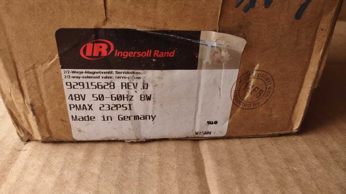 Ingersoll Rand 92915628 2/2 Way Solenoid Valve 48V 50/60Hz 8W Pmax  