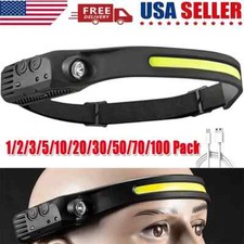 COB LED Headlamp USB Rechargeable Headlight Torch Work Light Bar Head Band Lamp