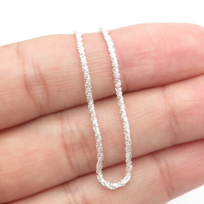 925 Sterling Silver Italy Sparkle Glitter Margarita Twisted Chain Necklace 16''