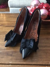 LANVIN FOR H&M HM BLACK LEATHER PUMPS Stiletto Heels SHOES Bows Sz 38