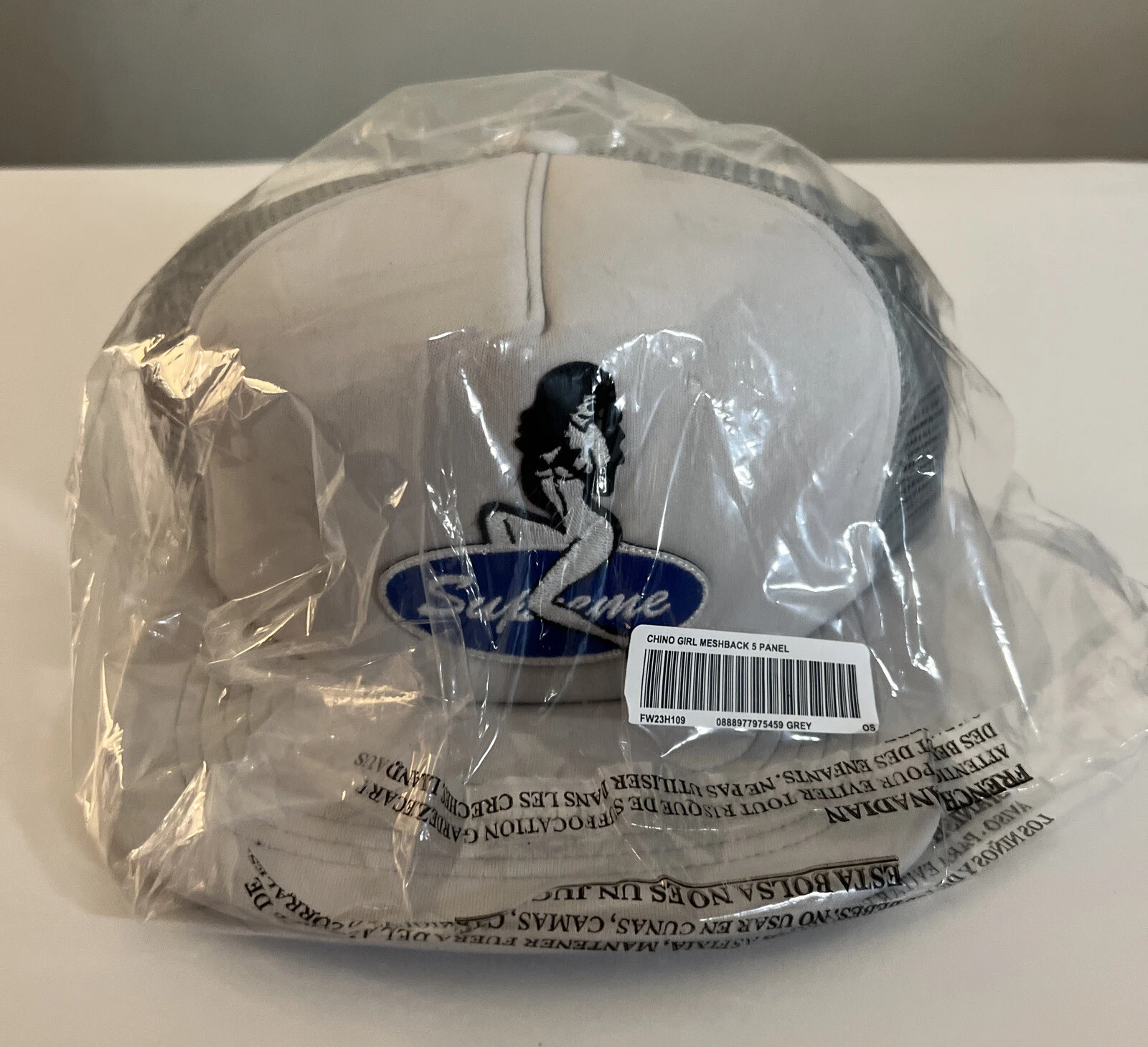 SUPREME PIN UP MAILLE DOS 5 PANNEAUX CHAPEAU OS GRIS FW23 SEMAINE 4 (AUTHENTIQUE) NEUF