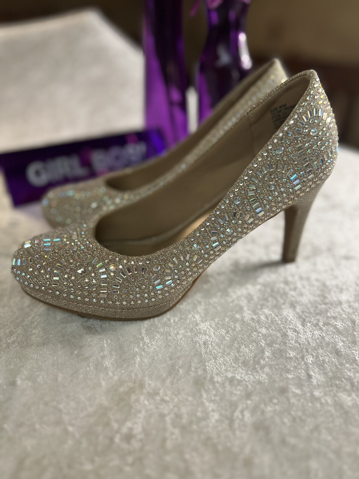 PANTOFOLA D’ORO Bellissima ciabatta argento oro e strass AB tacco alto taglia 8