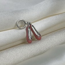 Sterling Silver 925 Cute Enamel Pink Ballet Slipper Ballerina Dance Dangle Charm