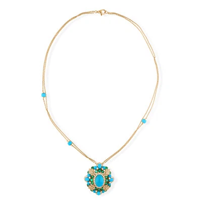 16.84 TCW Smaragd Türkis Cvd Diamant Anhänger 14k Gelbgold Halskette - Bild 1 von 4