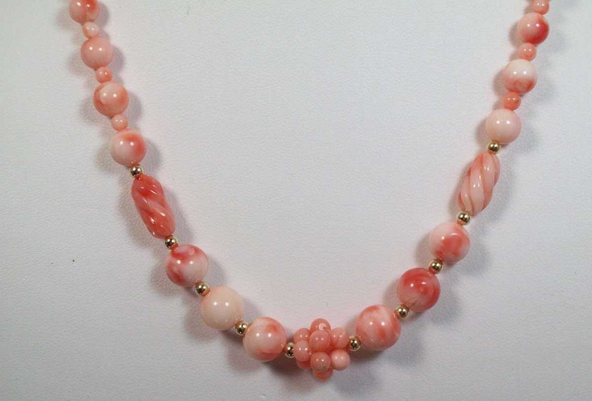 Genuine Natural Pink Coral Necklace With 14K GF Clasp. Graduated