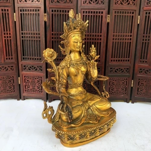 Fine Old Antique Vajra Tibet Bronze copper/Gilt Buddha White Tara Statues Mascot - Picture 3 of 8