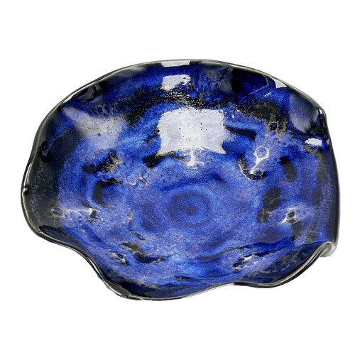 Studio Pottery Spoon Rest Coin Key Holder Kitchen Decor Blue White Drip Glaze 5" - Picture 9 of 12