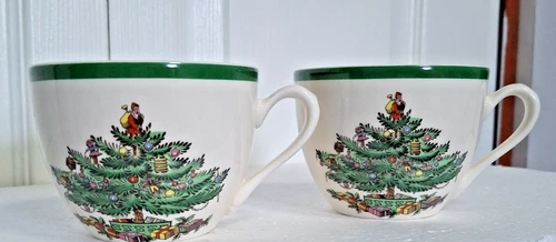 Spode Christmas Tree Coffee Tea Cups Only England S3324 Vtg Fine China Set Of 2
