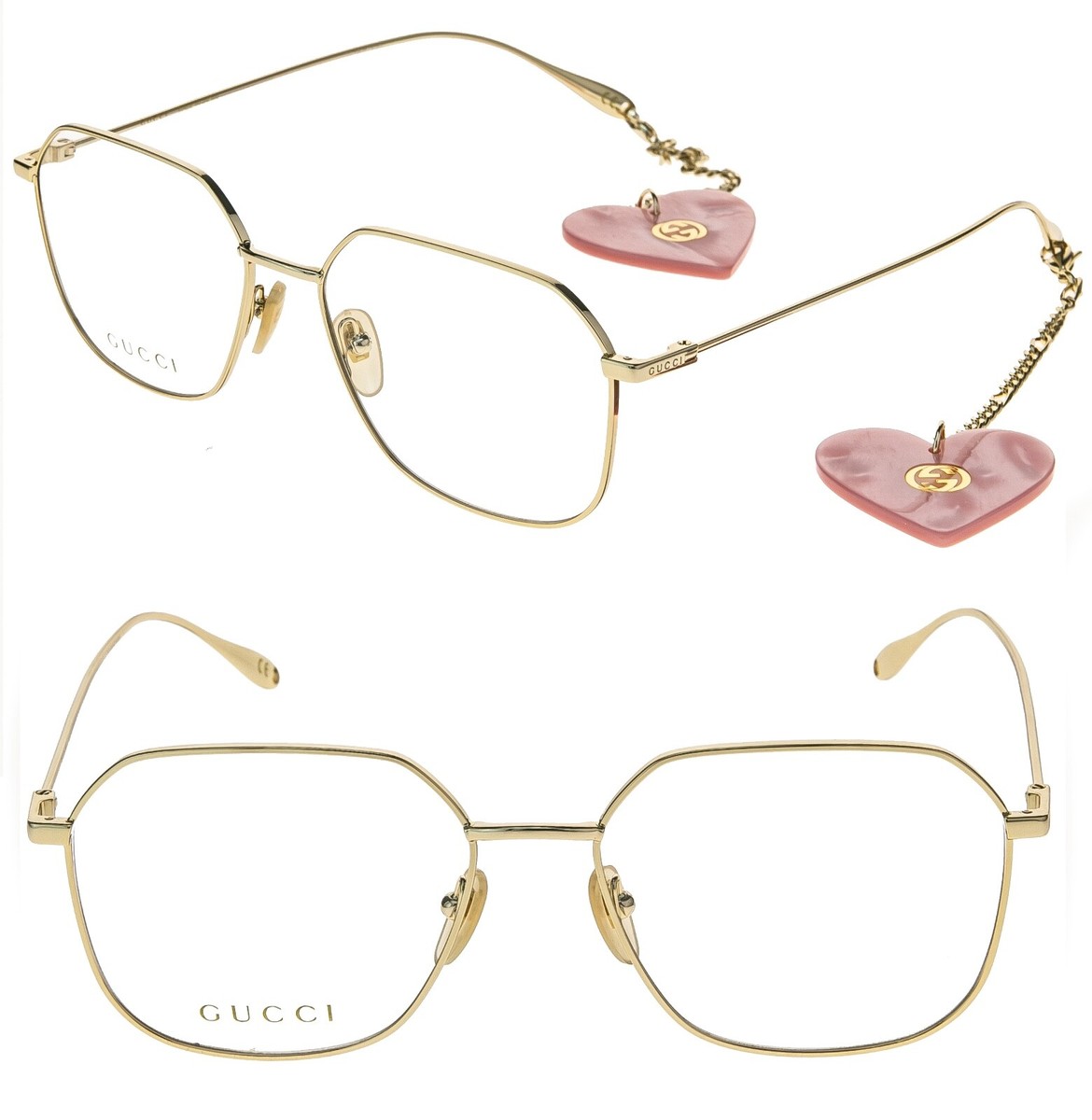 メガネ GUCCI Gucci - GG1032O - 005 gold gold transparent Gucci GG1032O Gold With Detachable Chain (001) Eyeglasses