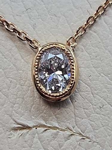 18k Rose Gold Solitaire Oval Diamond Pendant, ..33ct , VS1 I , Mint - Picture 4 of 9