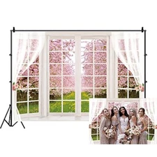 7x5ft Cherry Blossom Backdrop for Photography White Windowsill Flower Garden