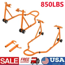 Motorcycle Front & Rear Stand Lift 850lb Universal Paddock Swingarm Stand Orange