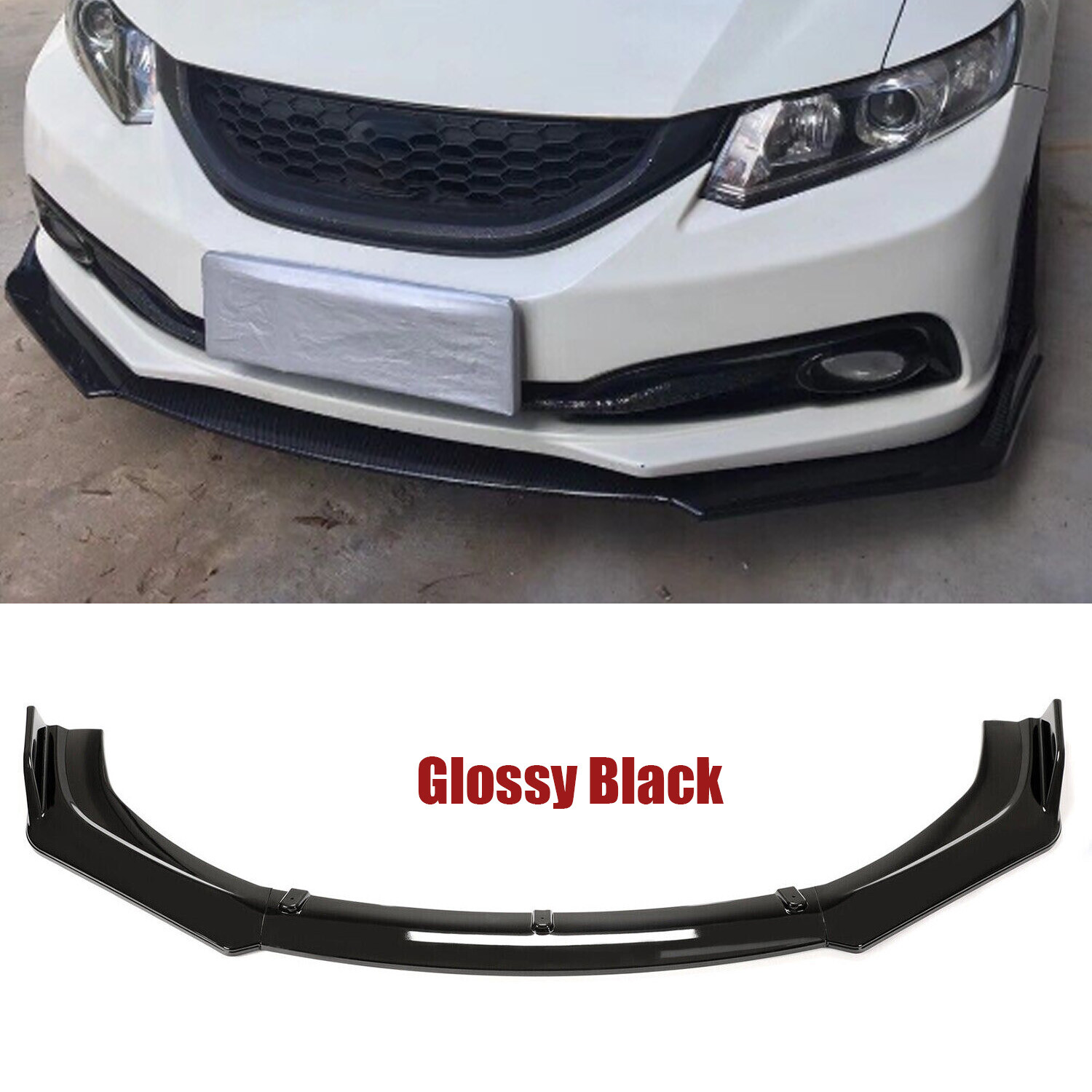 FOR HONDA CIVIC 2012-2015 Front Bumper Lip Body Kit Spoiler Splitter Glossy