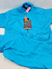 VTG SILK SIZE MED BLUE TOURQUOISE TRACK SUIT PADDED SHOULDERS NWT MED MURELI