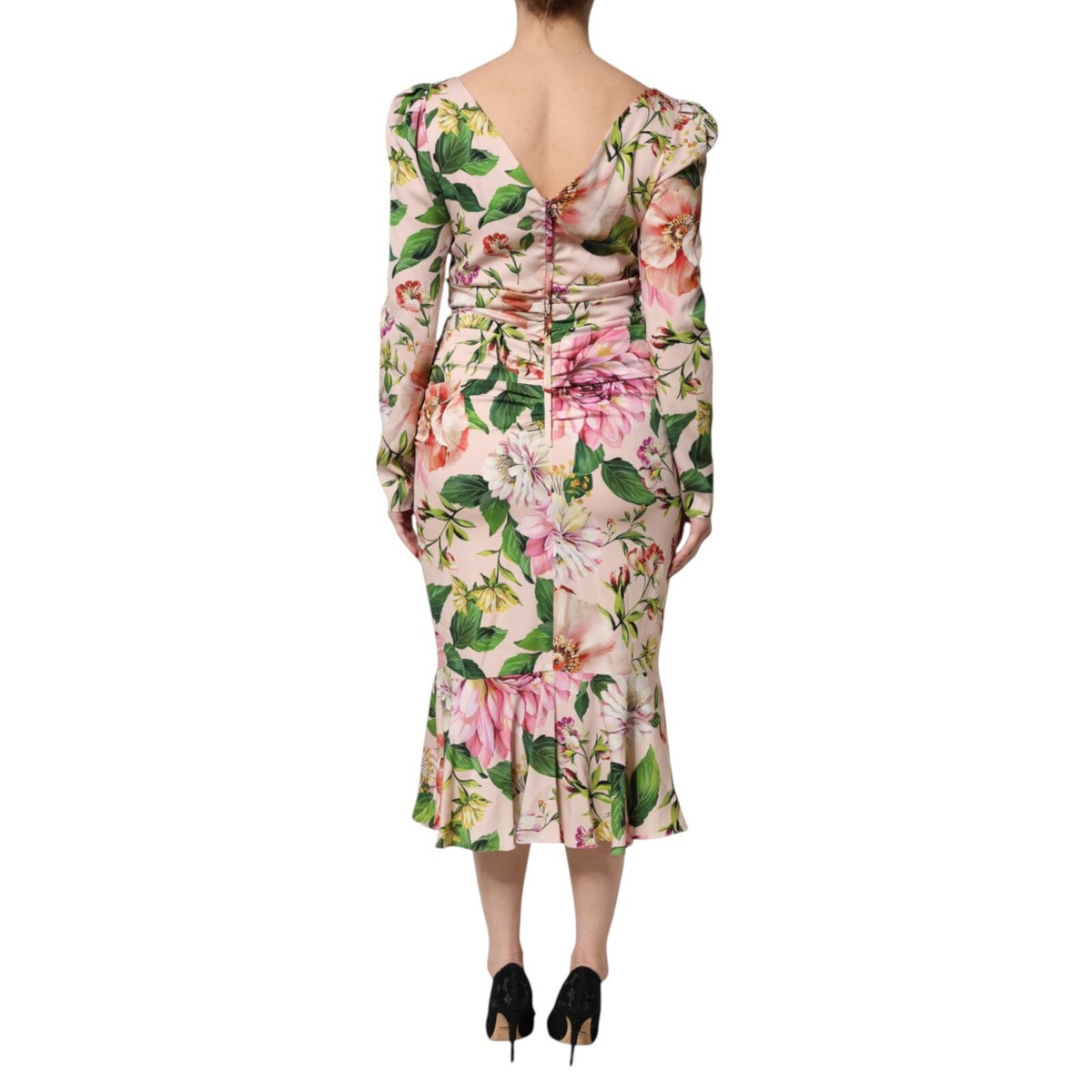 【Dolce&Gabbana】プリントフレア trumpet legパンツ DOLCE & GABBANA Dress Pink Floral Silk Fit And Flared Midi