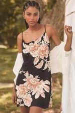 By Anthropologie Cowl-Neck Slip Mini Dress Floral Printed Summer Tie Knot New L