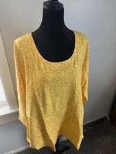 Isaac Mizrahi Live! Dot Printed Trapeze Hem Top, Yellow 1X A392612