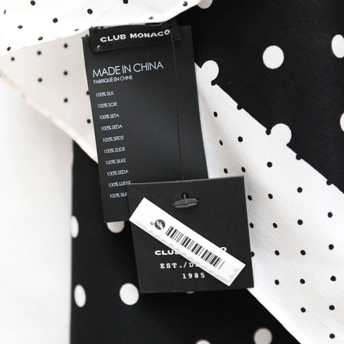 Club Monaco Matie Silk Scarf Polka Dot Print Black White Contrast NWT new light - Picture 3 of 6