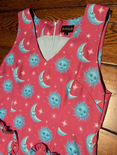 Hayley Elsaesser Sun & Moon Print Skater Dress Fit & Flare Front Pockets Size L - Picture 5 of 13