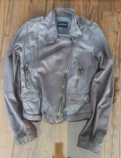 Emporio Armani Ladies Leather Jacket Blue/grey Size Gb 14