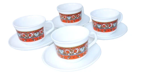 Vintage ARCOPAL France Coffee Tea Cups Mugs Mid Century Modern Rare Pattern