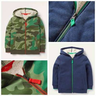 MINI BODEN COSY BORG GEFÜTTERTER KAPUZENPULLOVER MIT REISSVERSCHLUSS MARINEBLAU ODER GRÜN TARNFARBEN ALTER 2-16 BRANDNEU MIT ETIKETT