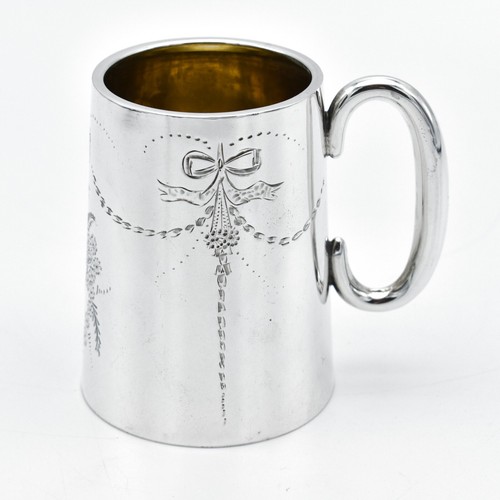 Antique Sterling Silver Christening Tankard Mug Scrolls Swag Art Nouveau 1919 - Picture 4 of 7