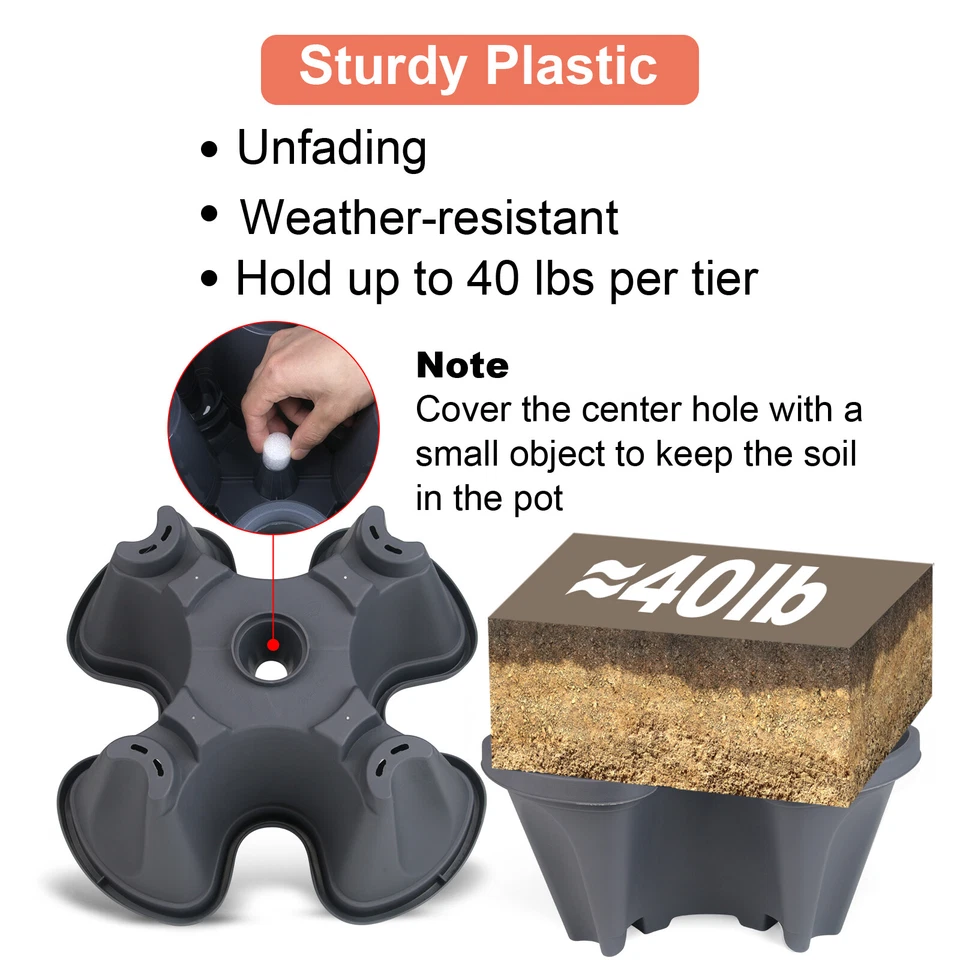 Maceta vertical apilable de 7 niveles con 4 ruedas y herramientas Foto 2 de 4