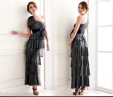 One Shoulder Cocktail Party Evening Races Maxi Evening Dress in Black/Grey 7273