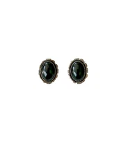 Sterling Silver Black Onyx Clip-on Earrings Native American Indian  Signed JVR 