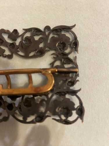 1850s Victorian Ornate Floral Arabesque Blackened Brass Sash Belt Brooch 3.25” - Picture 3 of 6