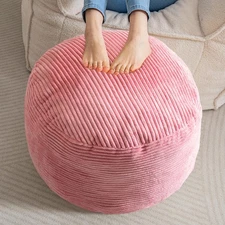 Round Stuffed Pouf Ottoman, Corduroy Poufs with Foam Chunk Filling, Furry and...
