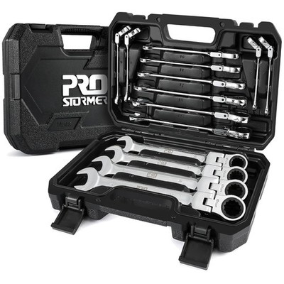 Prostormer 14-Piece Metric Flex-Head Ratchet Wrench Set
