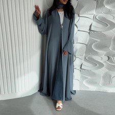 Dubai Women Abaya Open Kaftan Satin Cardigan Long Dress Muslim Robe Party Gown