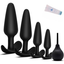 5 PCS Silicone Anal Butt Plug Set, Beginner to Advanced, Trainer Kit with Fla...