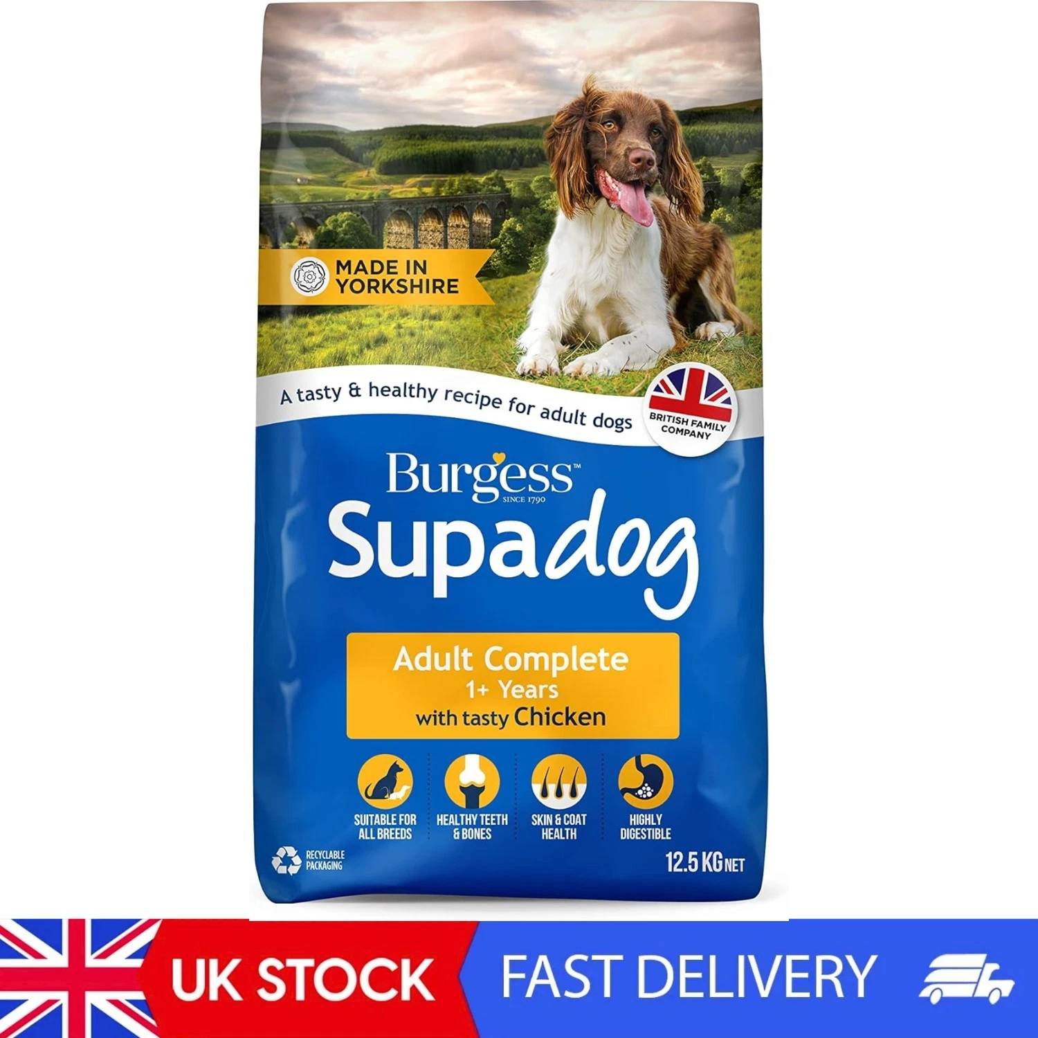 Burgess Adult Dry Dog Food With Tasty Chicken 12.5 Kg, Multicoloured