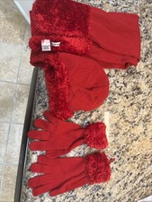 Scarf Toboggan Gloves Trio Red Hannah Brand New