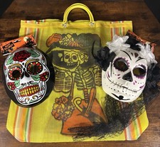 Máscara de Halloween Catrina, Máscara Facial Calavera Catrin y Bolsa de Malla Catrina Día de Muertos