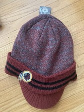 Reebok NFL Equipment Washington Redskins Knit Beanie Hat With Brim White  Burgu