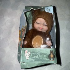 NEW 4.5" Mini baby Doll Ultra Soft with animal clothes BEAR  DAMAGED BOX