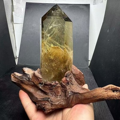 630g Natural Citrine Quartz Obelisk Crystal Tower Point Reiki Decor+Stand