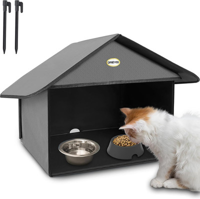 Outdoor Cat Feeding Station for Food & Water, Weatherproof Outdoor Kitty Dining