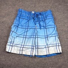 Ocean Pacific Shorts Men's L 36-38 Blue Plaid Ombre Board Swim Trunks Vacation