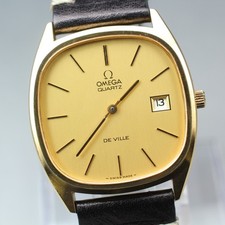 OMEGA De Ville Men's Watch Quartz Cal.1342 Gold Date 34mm Vintage Near MINT