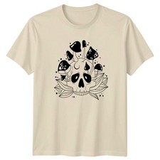 Mystical Mushroom Skull Crescent Moon Art T-Shirt Witchy Aesthetic Gothic Natur