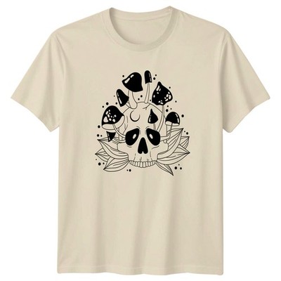 Mystical Mushroom Skull Crescent Moon Art T-Shirt Witchy Aesthetic Gothic Natur